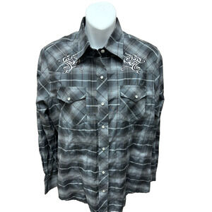 Cedar Rose Womens Western Shirt Size Medium Long Sleeve Pearl Snap Gray Plaid